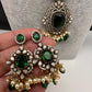 AD Doublet Color Stone Necklace in Mehendi Polish - Green