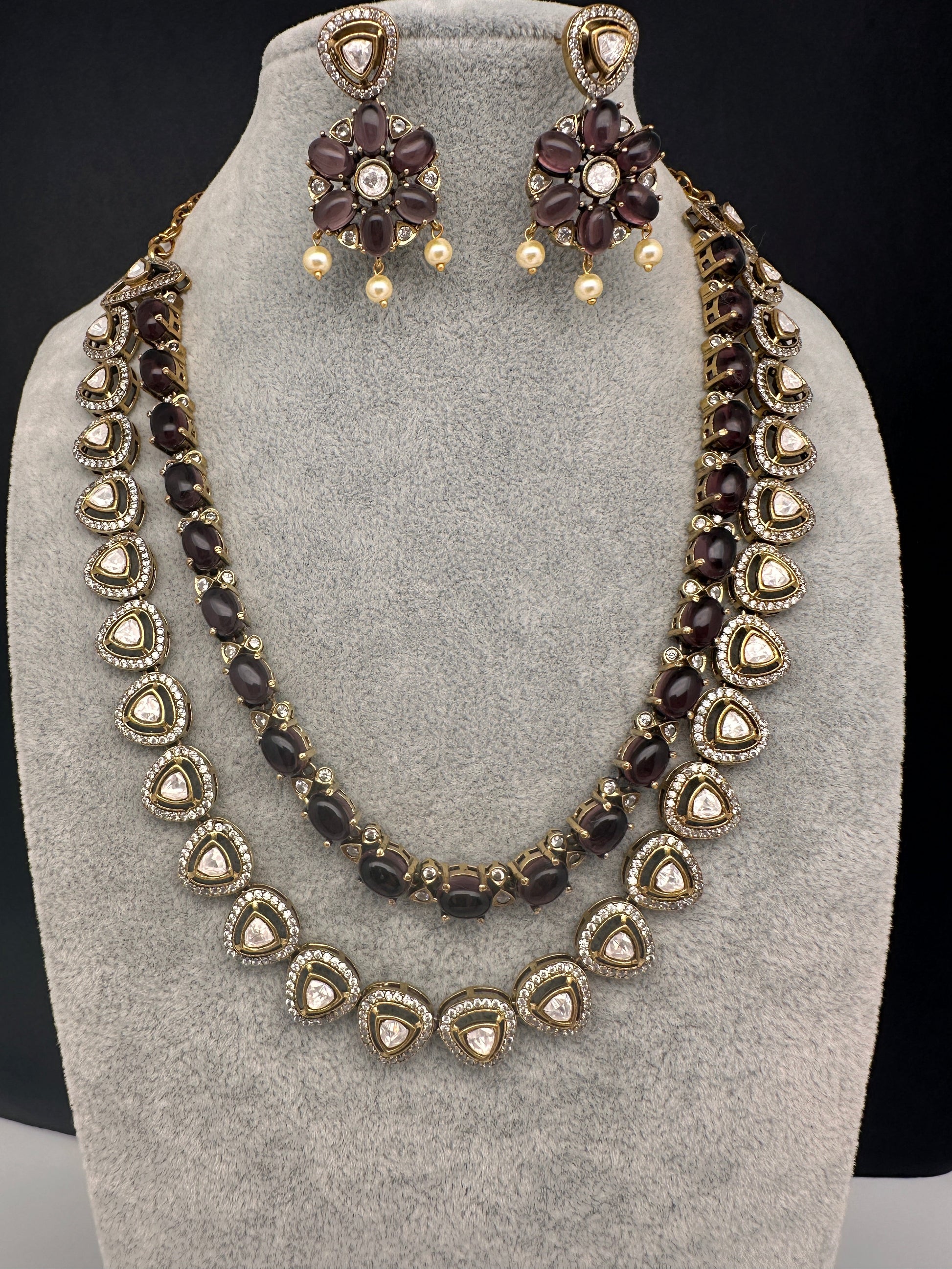 Victorian Double Layer Color Stone Moissnite  Necklace - Purple