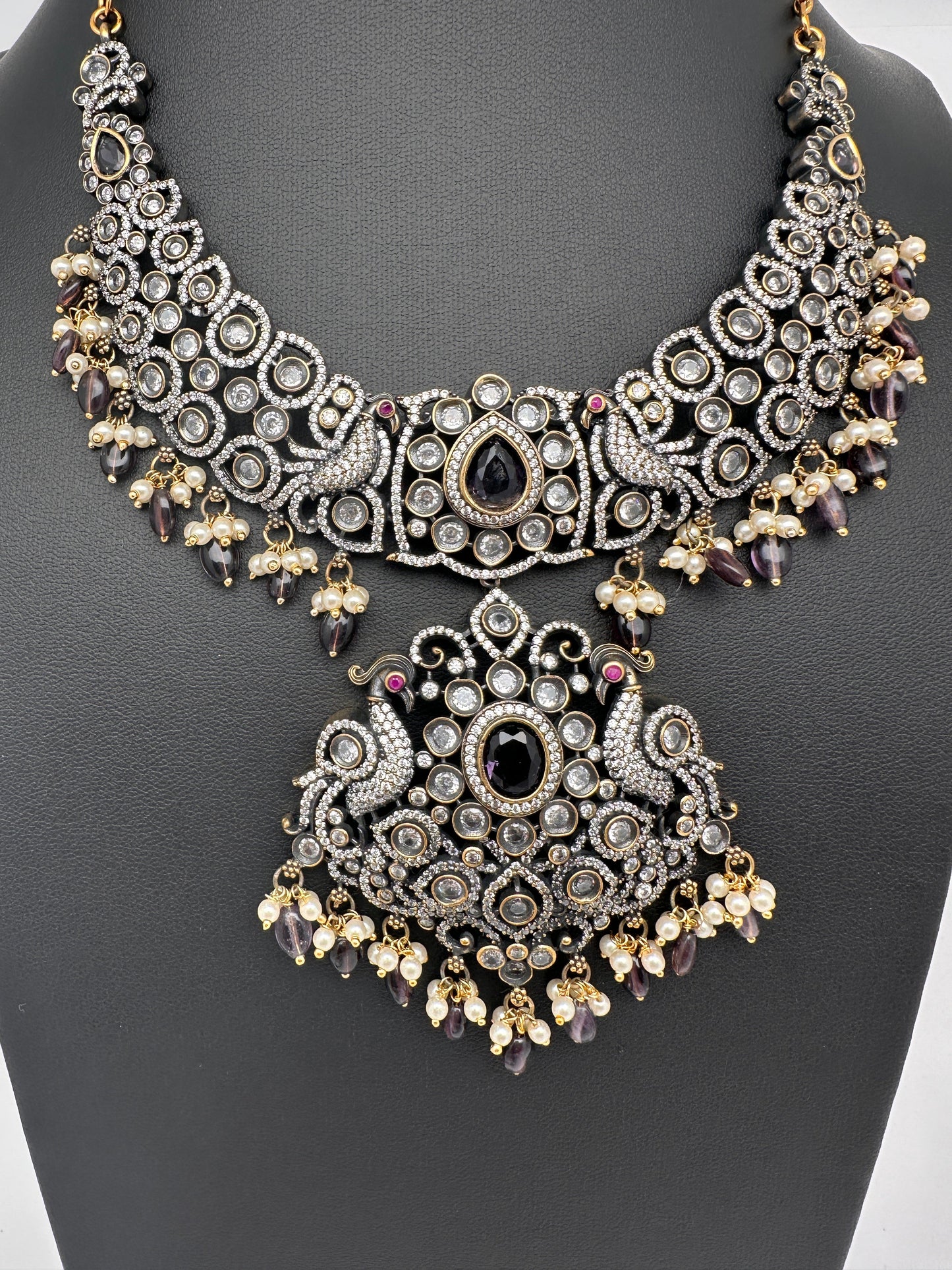 Victorian Color Stone Moissnite  Necklace - Purple