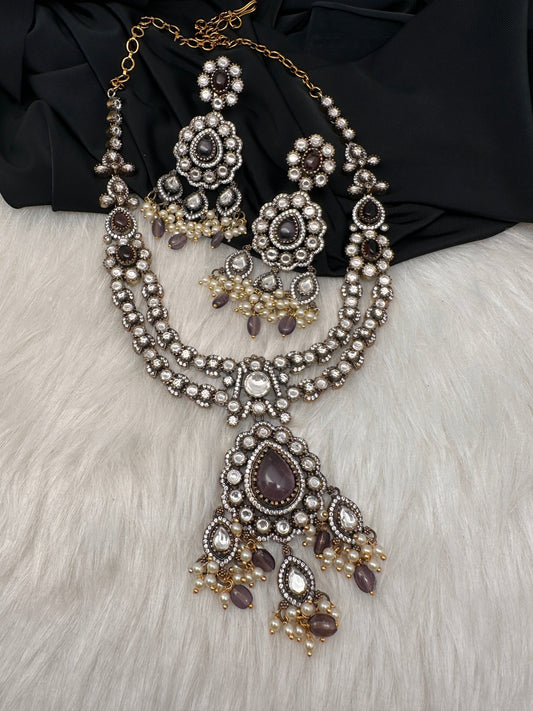 Victorian CZ Amethyst Purple Stone Guttapusalu Necklace