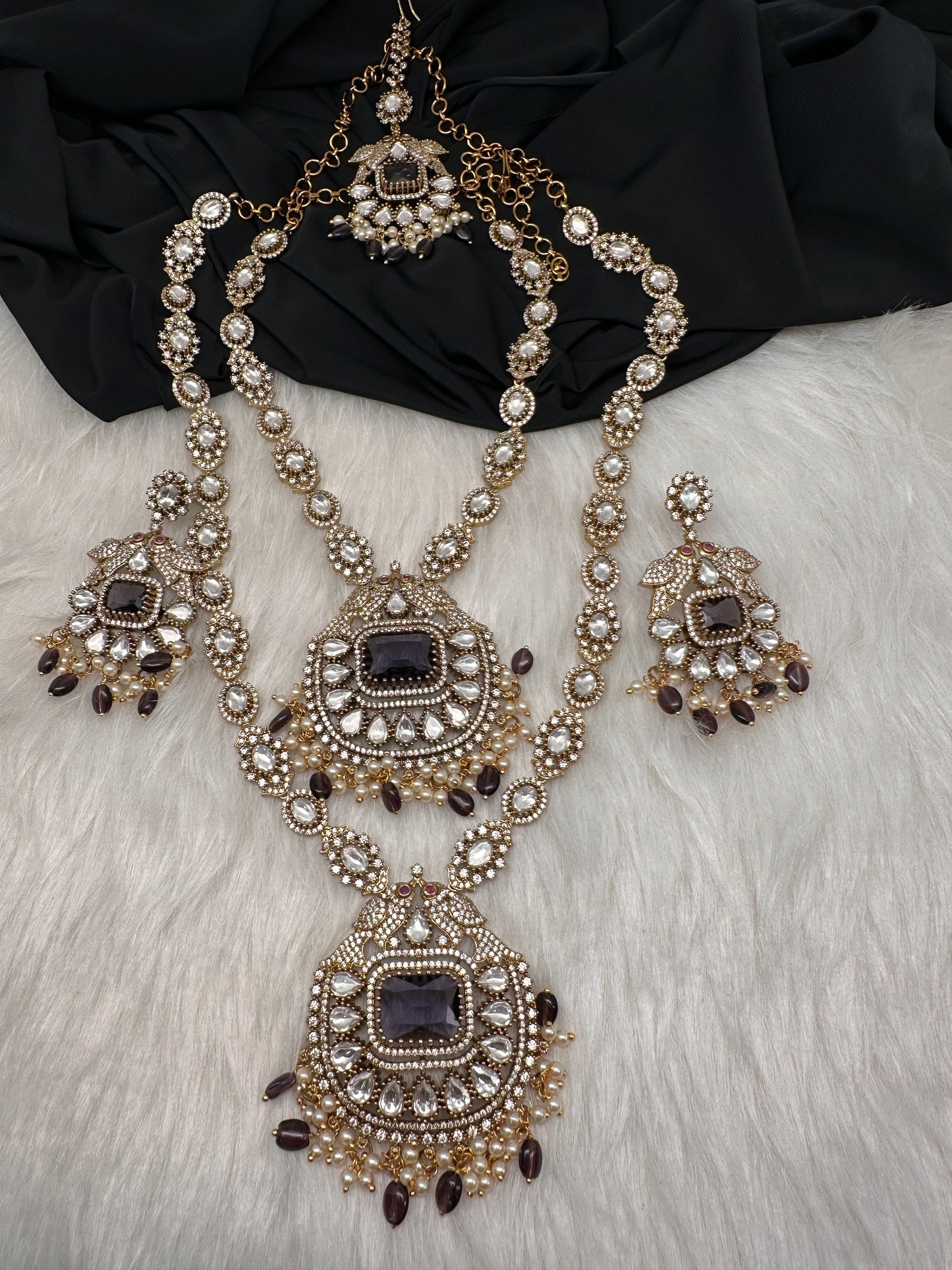 Victorian CZ Amethyst Purple Stone Combo Necklace