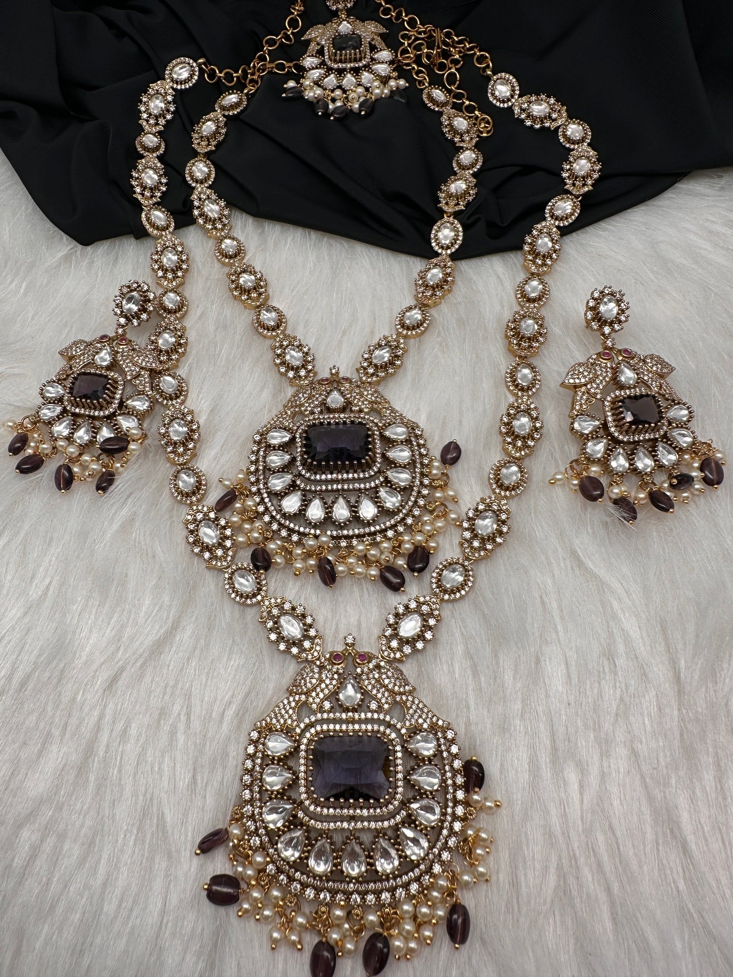 Victorian CZ Amethyst Purple Stone Combo Necklace