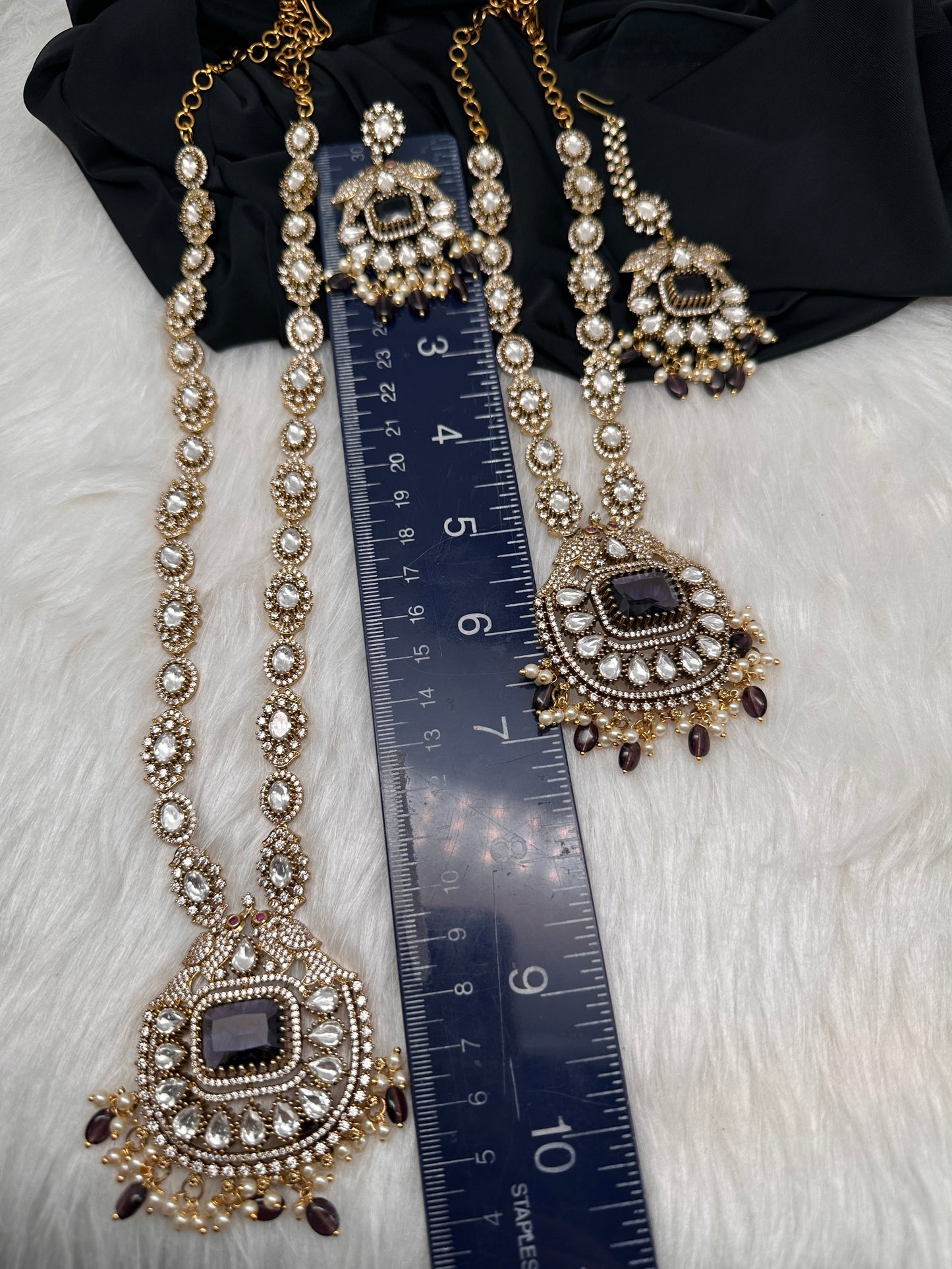 Victorian CZ Amethyst Purple Stone Combo Necklace