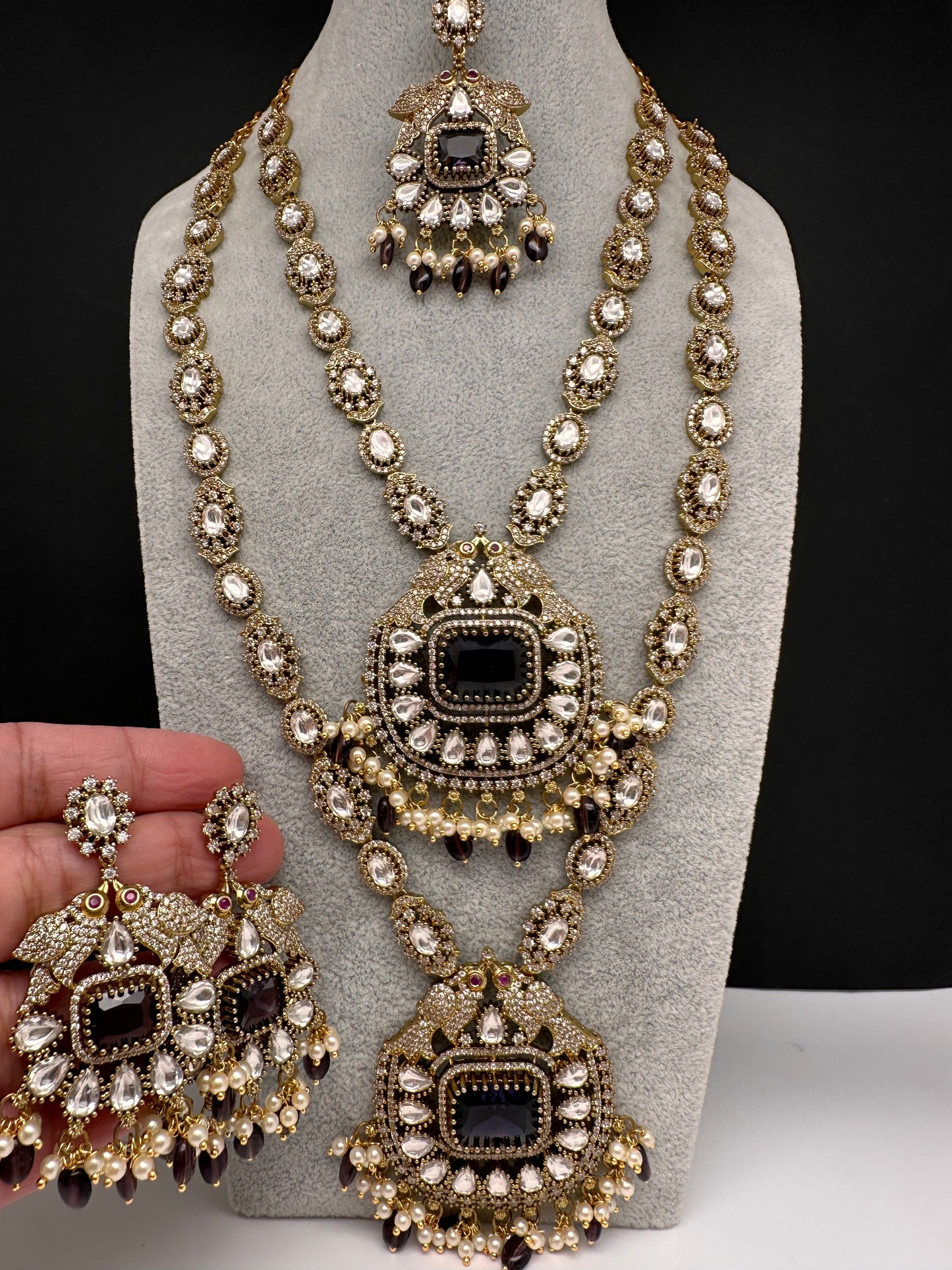 Victorian CZ Amethyst Purple Stone Combo Necklace