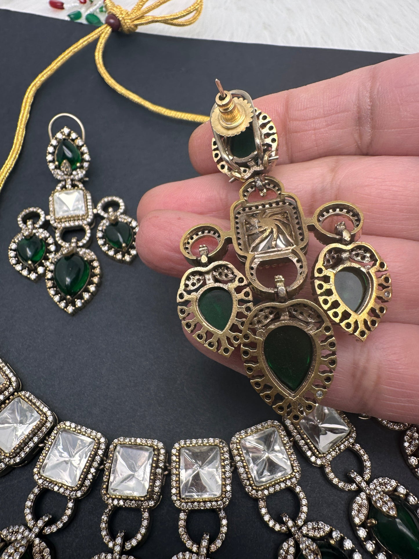 Victorian Moissanite Green Neckline Necklace