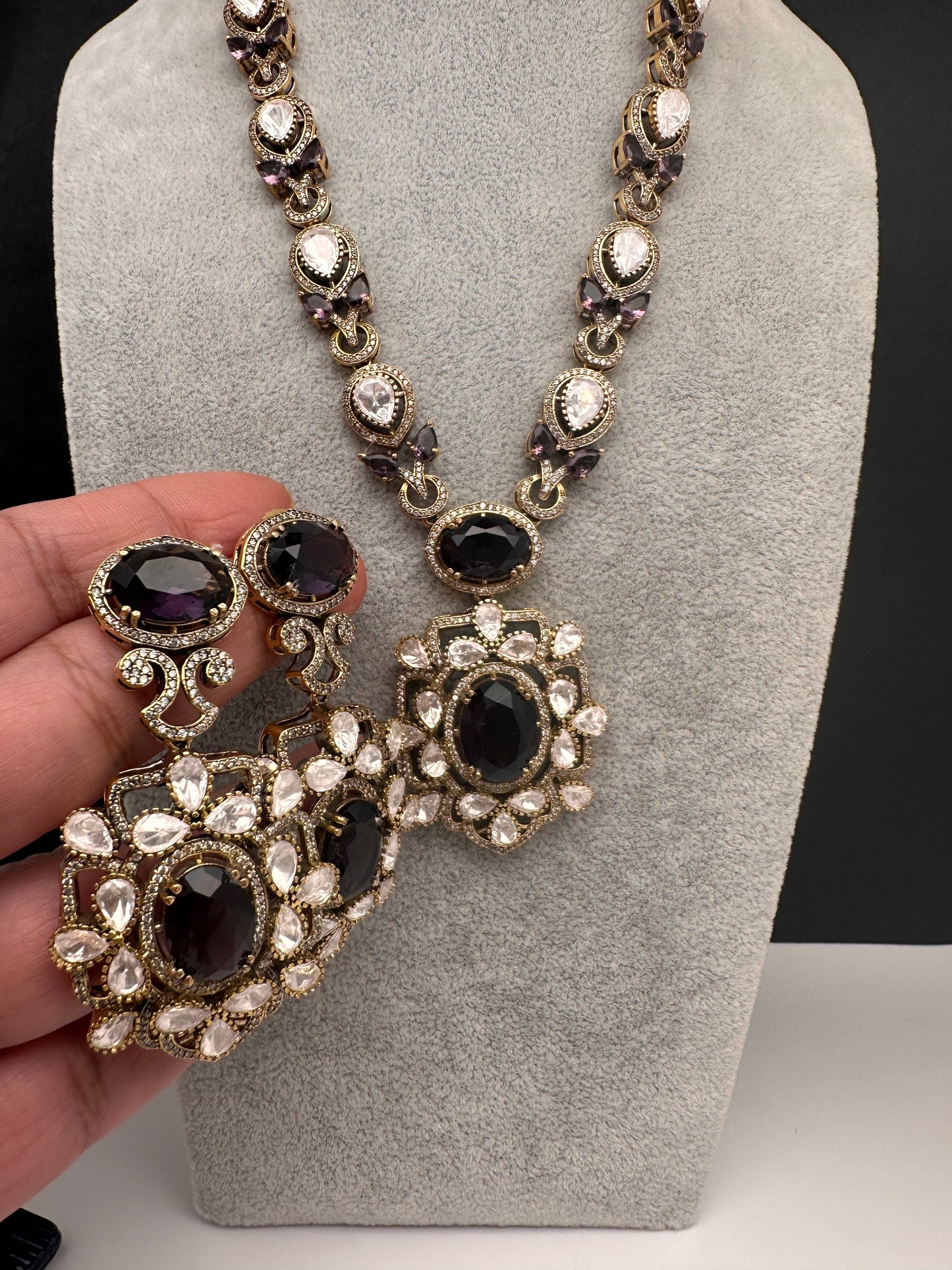 Victorian Moissanite Purple Moissanite Short Necklace