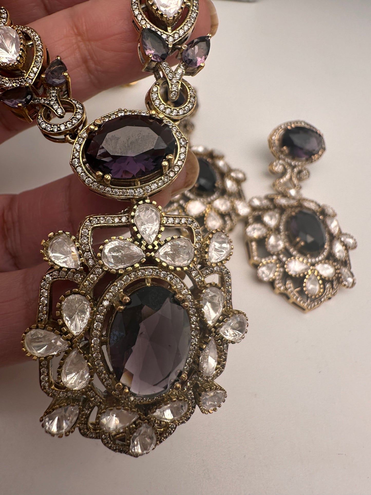 Victorian Moissanite Purple Moissanite Short Necklace
