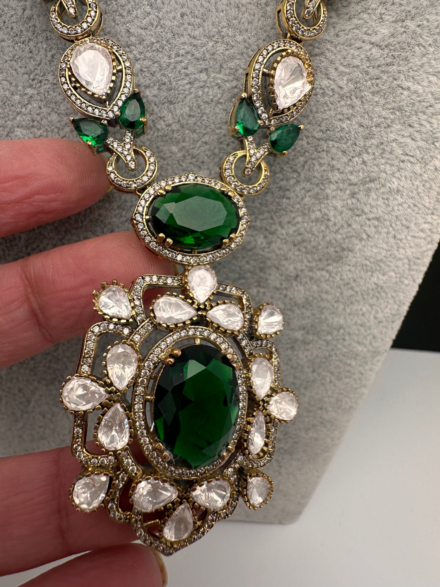Victorian Moissanite Green Moissanite Short Necklace