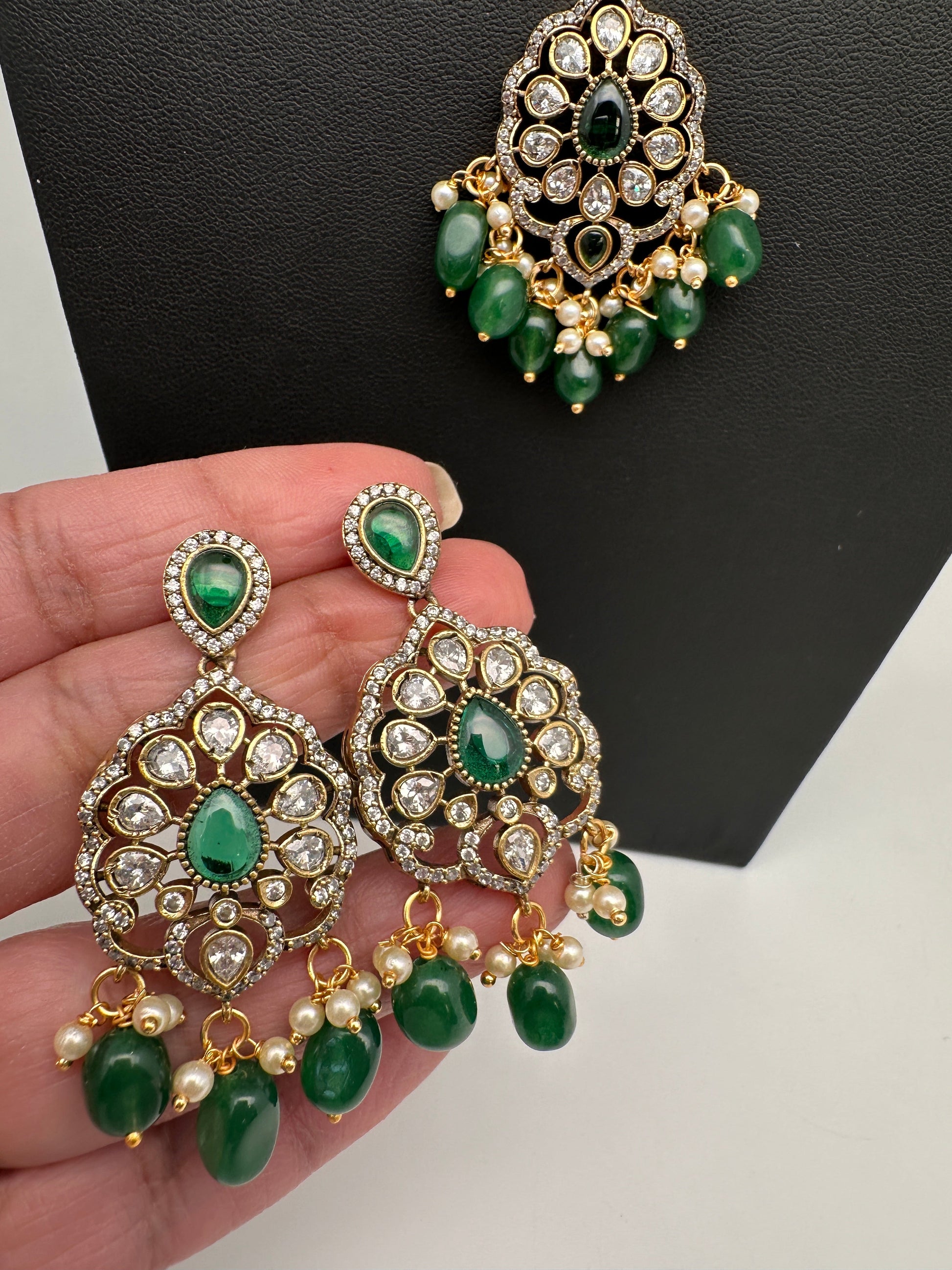 Victorian Polki Color Stone Double Layer Necklace - Green