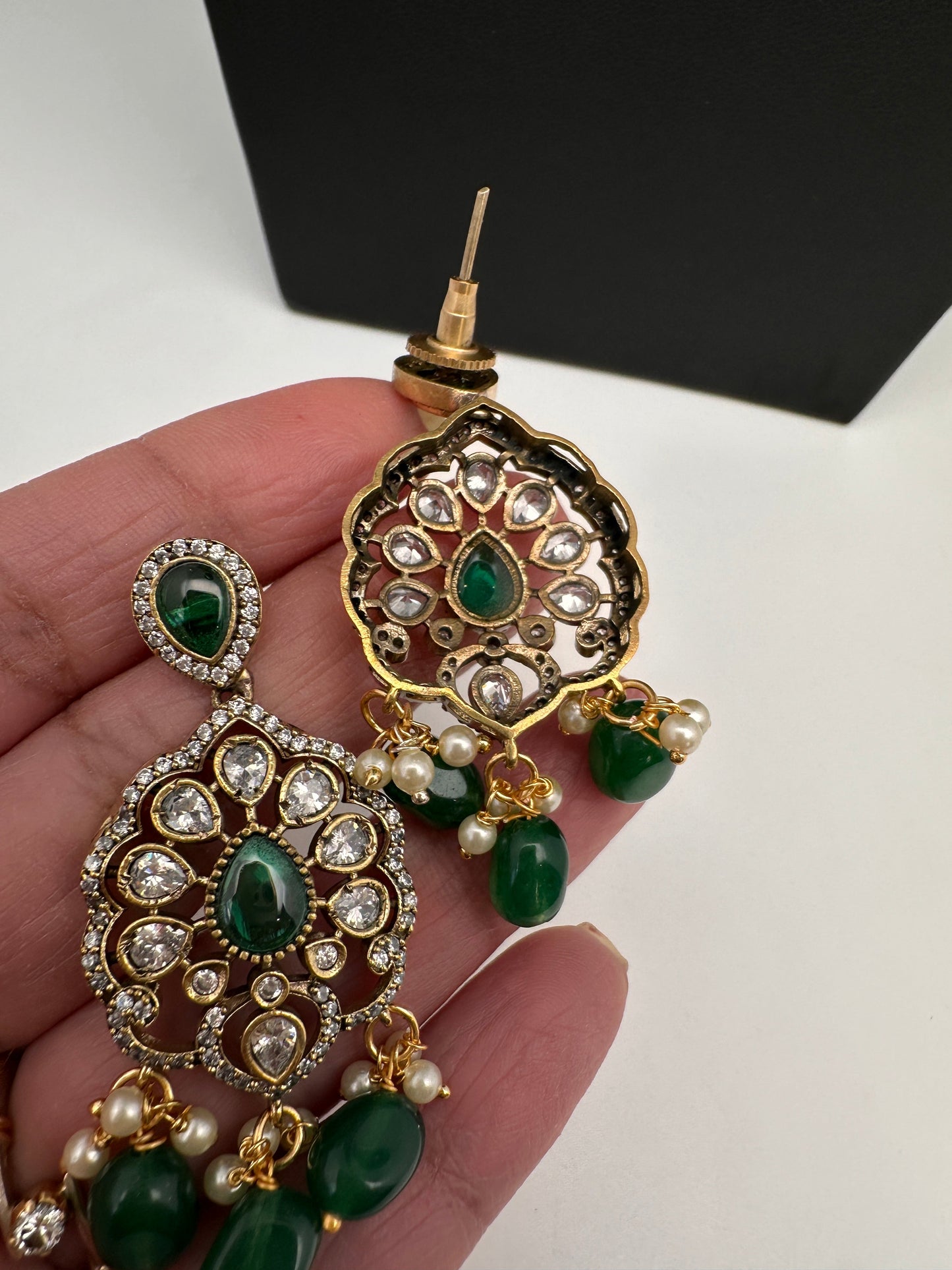 Victorian Polki Color Stone Double Layer Necklace - Green