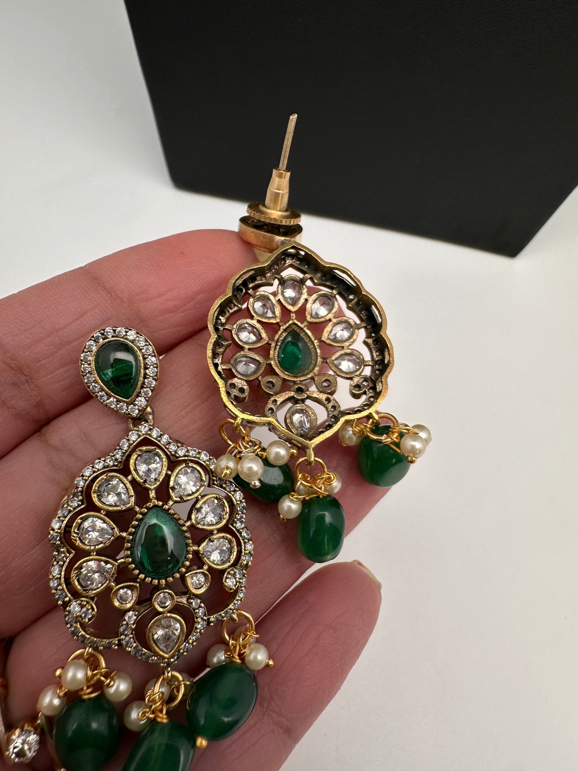 Victorian Polki Color Stone Double Layer Necklace - Green