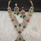Victorian Polki Color Stone Double Layer Necklace - Pink