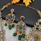 Victorian Polki Color Stone Double Layer Necklace - Pink