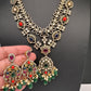 Victorian Polki Color Stone Double Layer Necklace - Pink