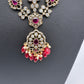 Victorian Polki Color Stone Double Layer Necklace - Red