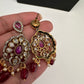 Victorian Polki Color Stone Double Layer Necklace - Red