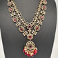 Victorian Polki Color Stone Double Layer Necklace - Red