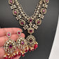 Victorian Polki Color Stone Double Layer Necklace - Red