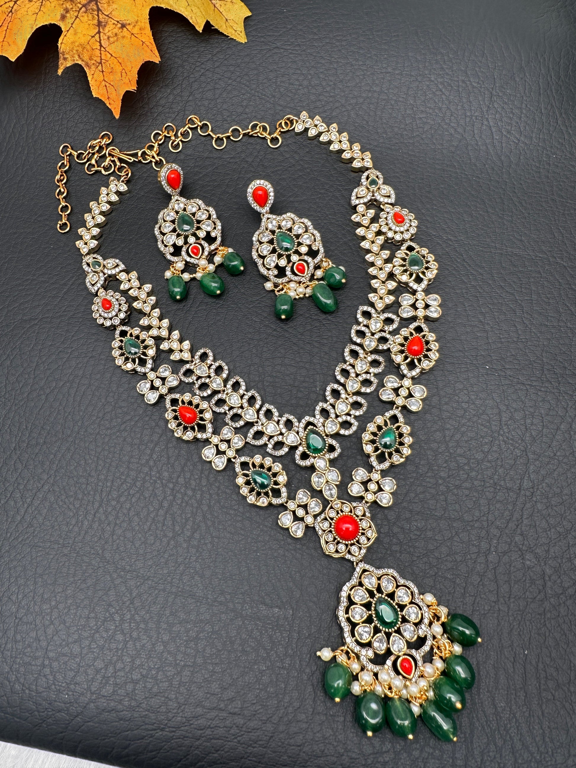 Victorian Polki Color Stone Double Layer Necklace - white
