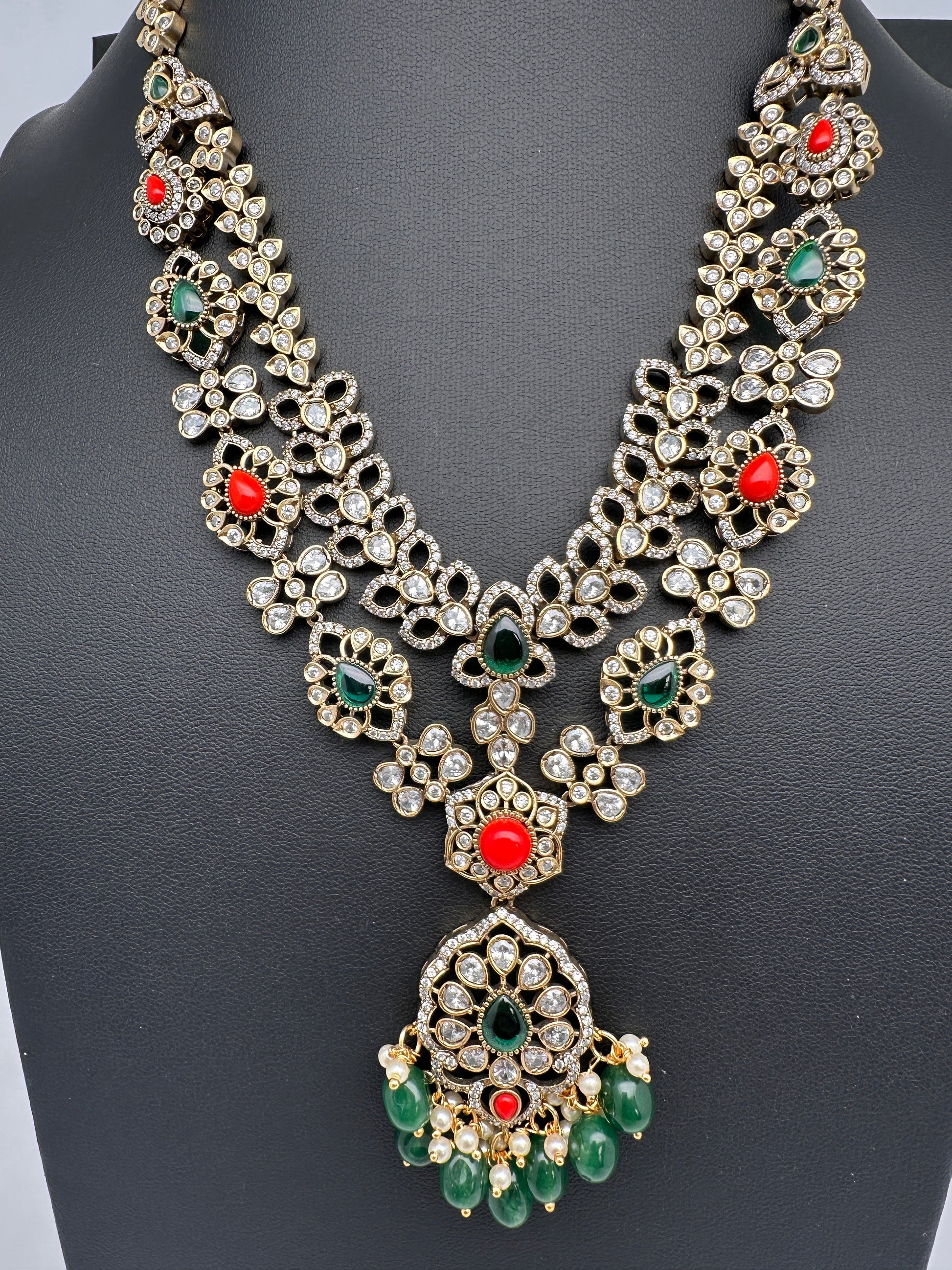 Victorian Polki Color Stone Double Layer Necklace - white