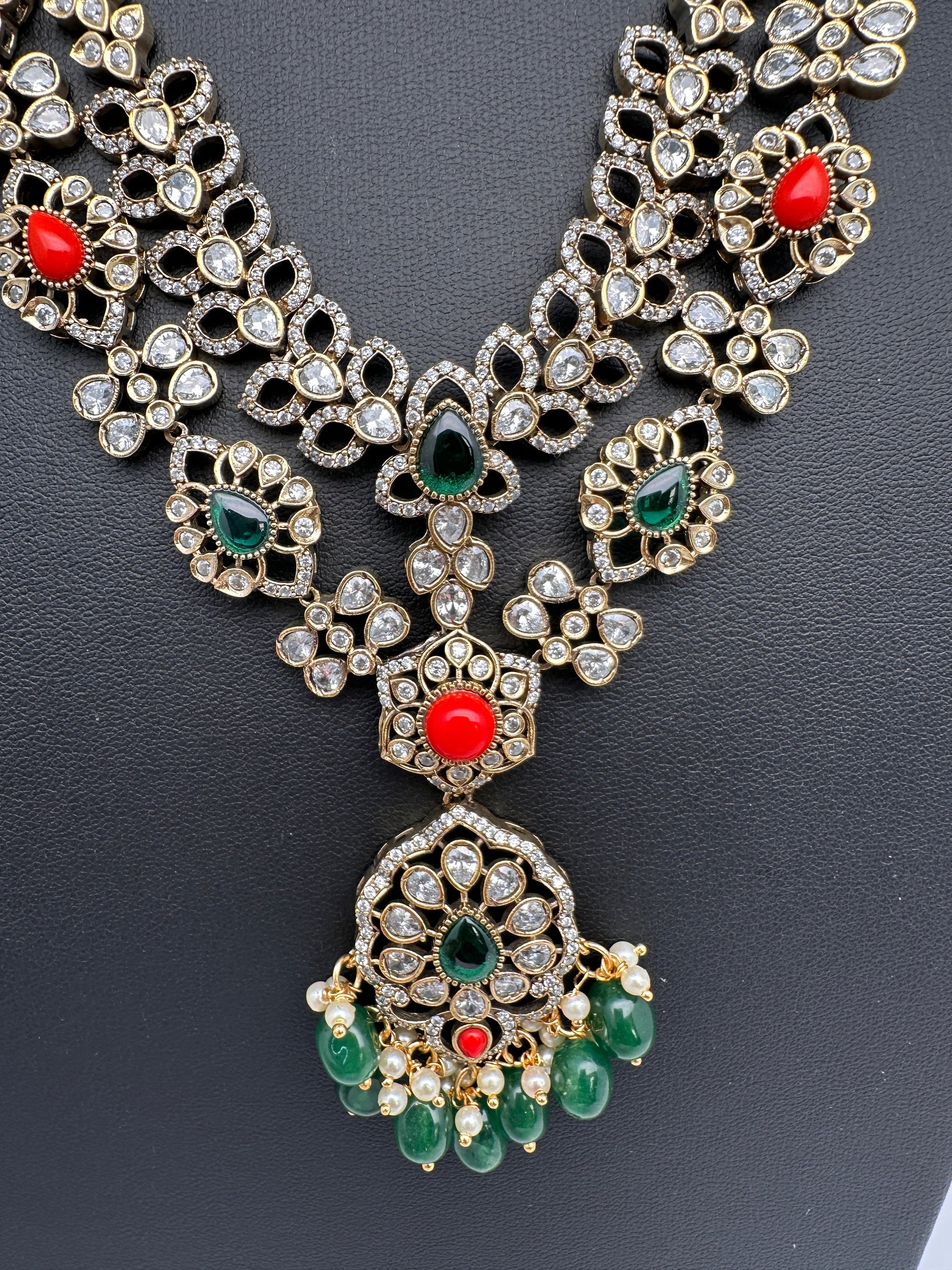 Victorian Polki Color Stone Double Layer Necklace - white
