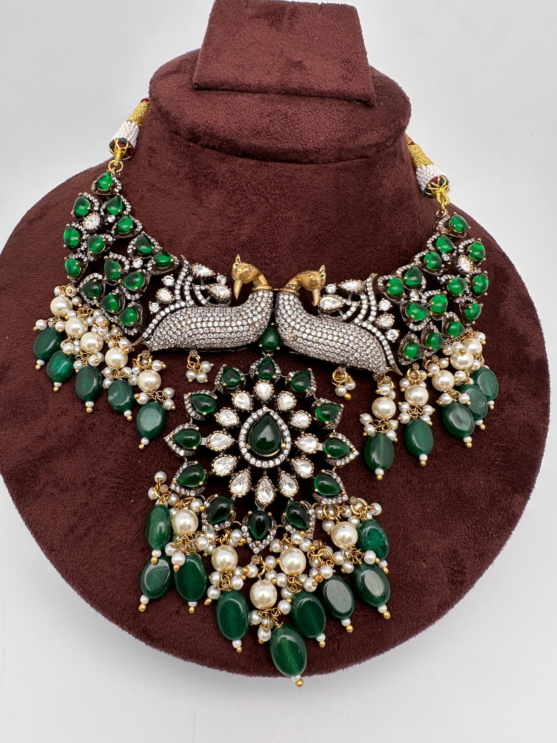 Victorian Moissanite Choker Color Stone Necklace - Green