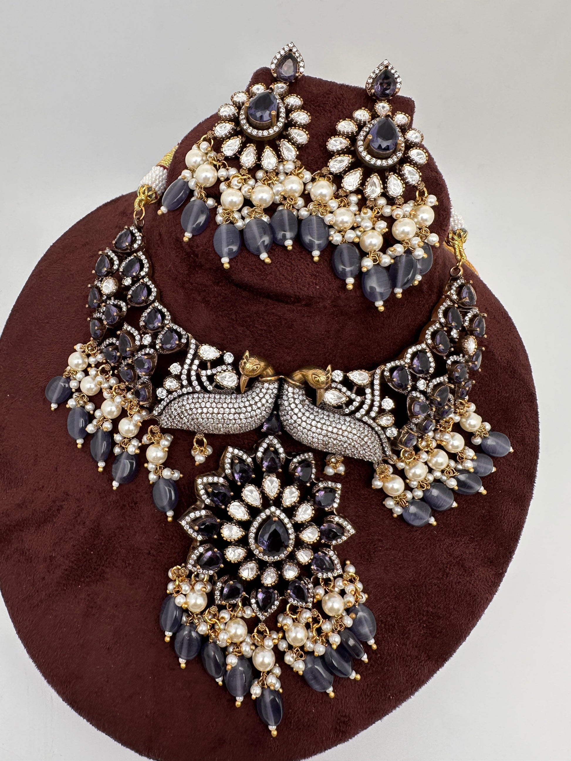 Victorian Moissanite Choker Color Stone Necklace - Purple