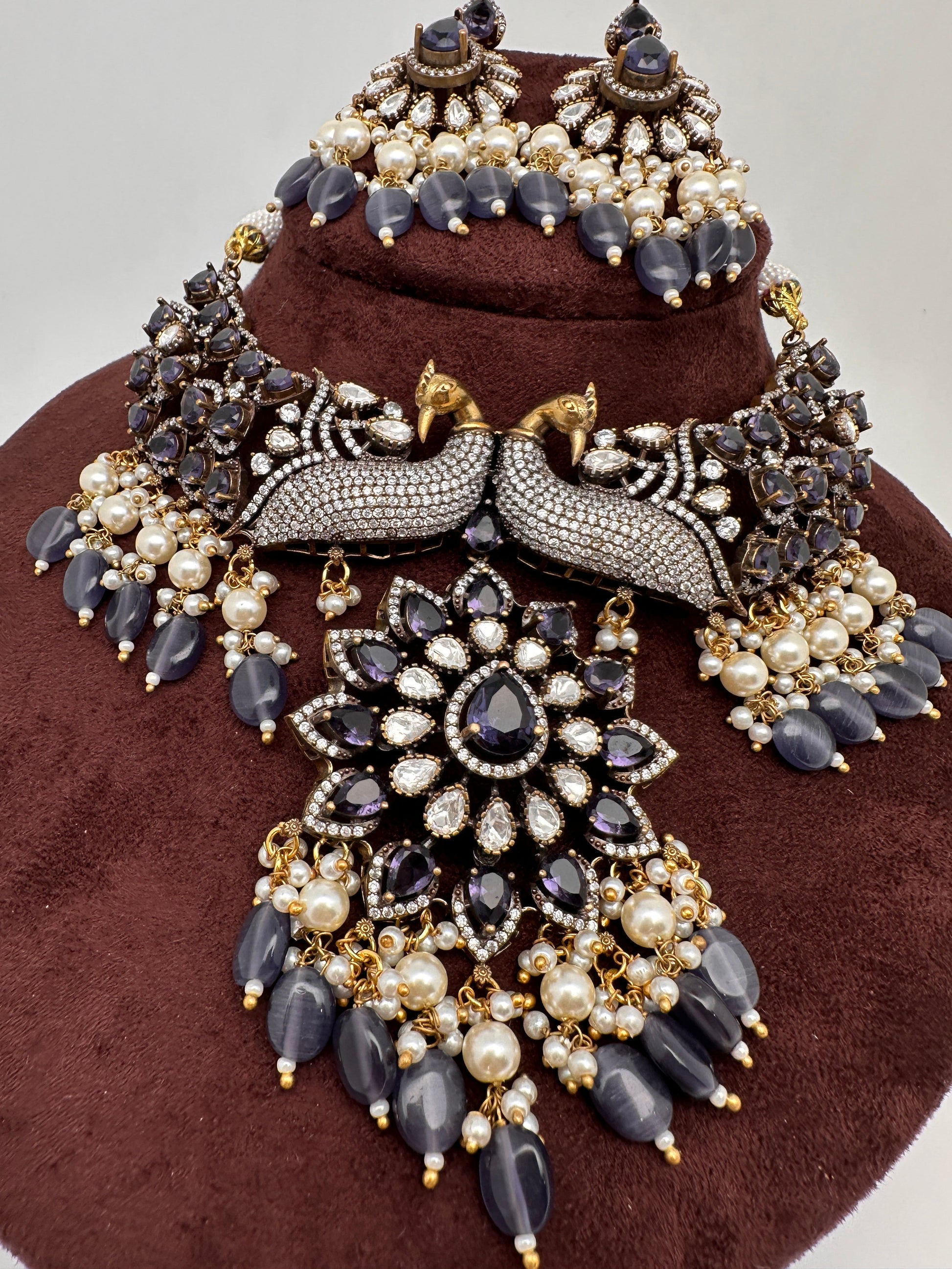 Victorian Moissanite Choker Color Stone Necklace - Purple