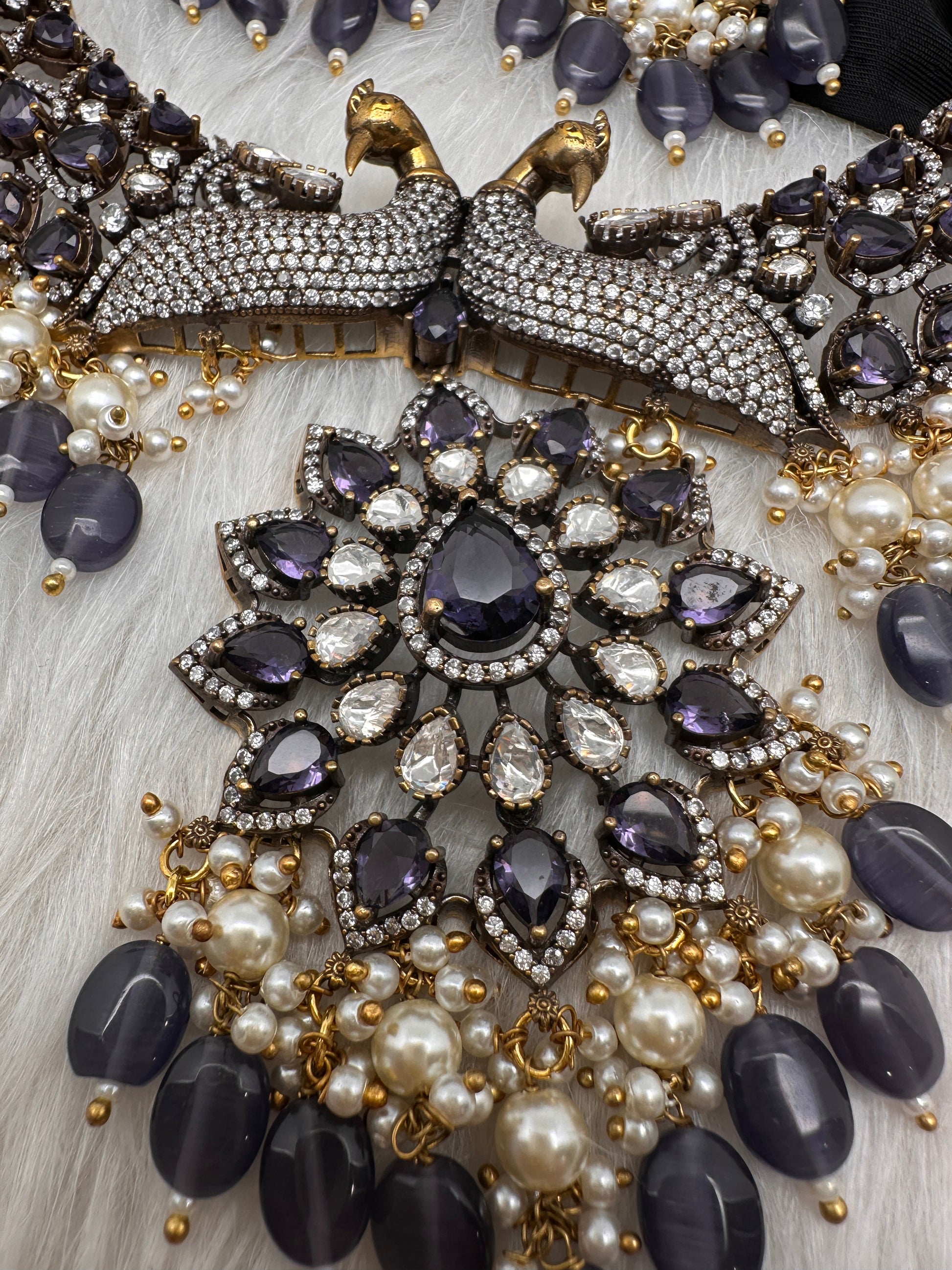 Victorian Moissanite Choker Color Stone Necklace - Purple