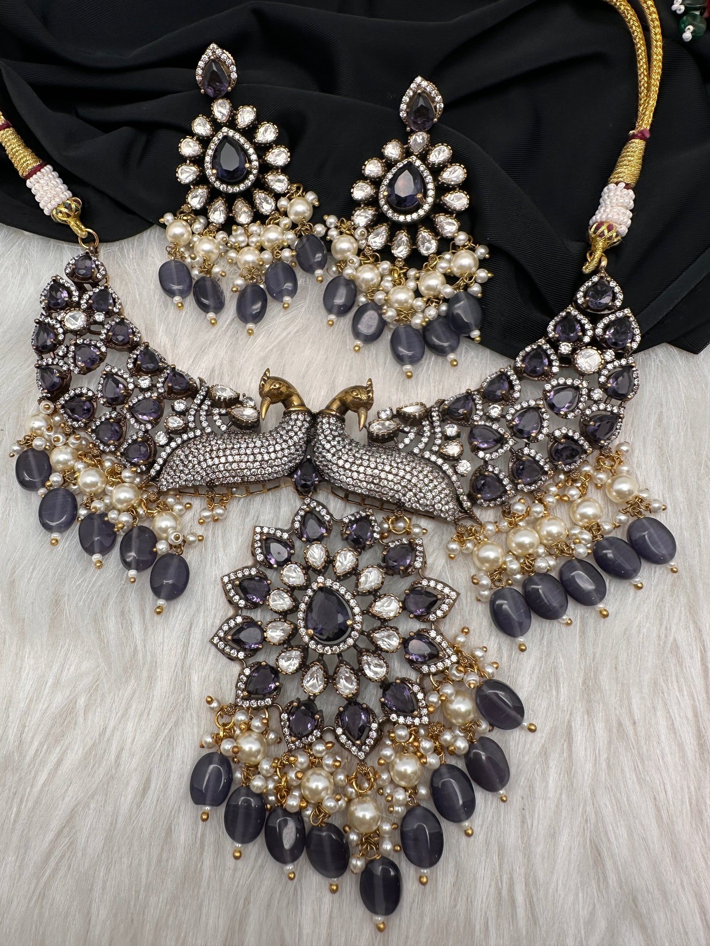 Victorian Moissanite Choker Color Stone Necklace - Purple
