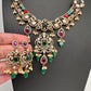 Victorian Moissanite Neckline Color Stone Necklace - Coral