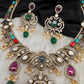 Victorian Moissanite Neckline Color Stone Necklace - Coral