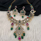 Victorian Moissanite Neckline Color Stone Necklace - Coral