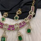 Peacock Mehendi Finish Neckline Color Stone Necklace - Green