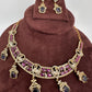 Peacock Mehendi Finish Neckline Color Stone Necklace - Purple