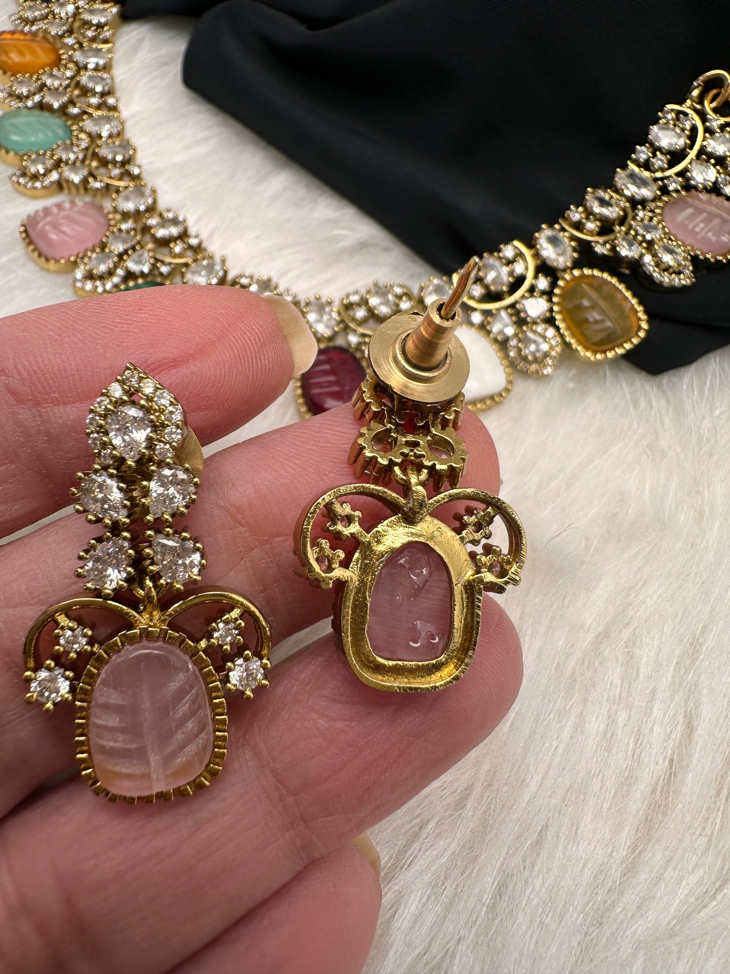 Multi Color Carved Stones  Neckline Necklace