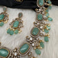 Moissanite Mehendi Finish Neckline Color Stone Necklace - LightGreen