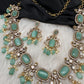 Moissanite Mehendi Finish Neckline Color Stone Necklace - LightGreen