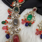 Moissanite Mehendi Finish Neckline Color Stone Necklace - Red