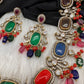 Moissanite Mehendi Finish Neckline Color Stone Necklace - Red