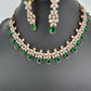 CZ Mehendi Finish Color Stone Necklace - Green