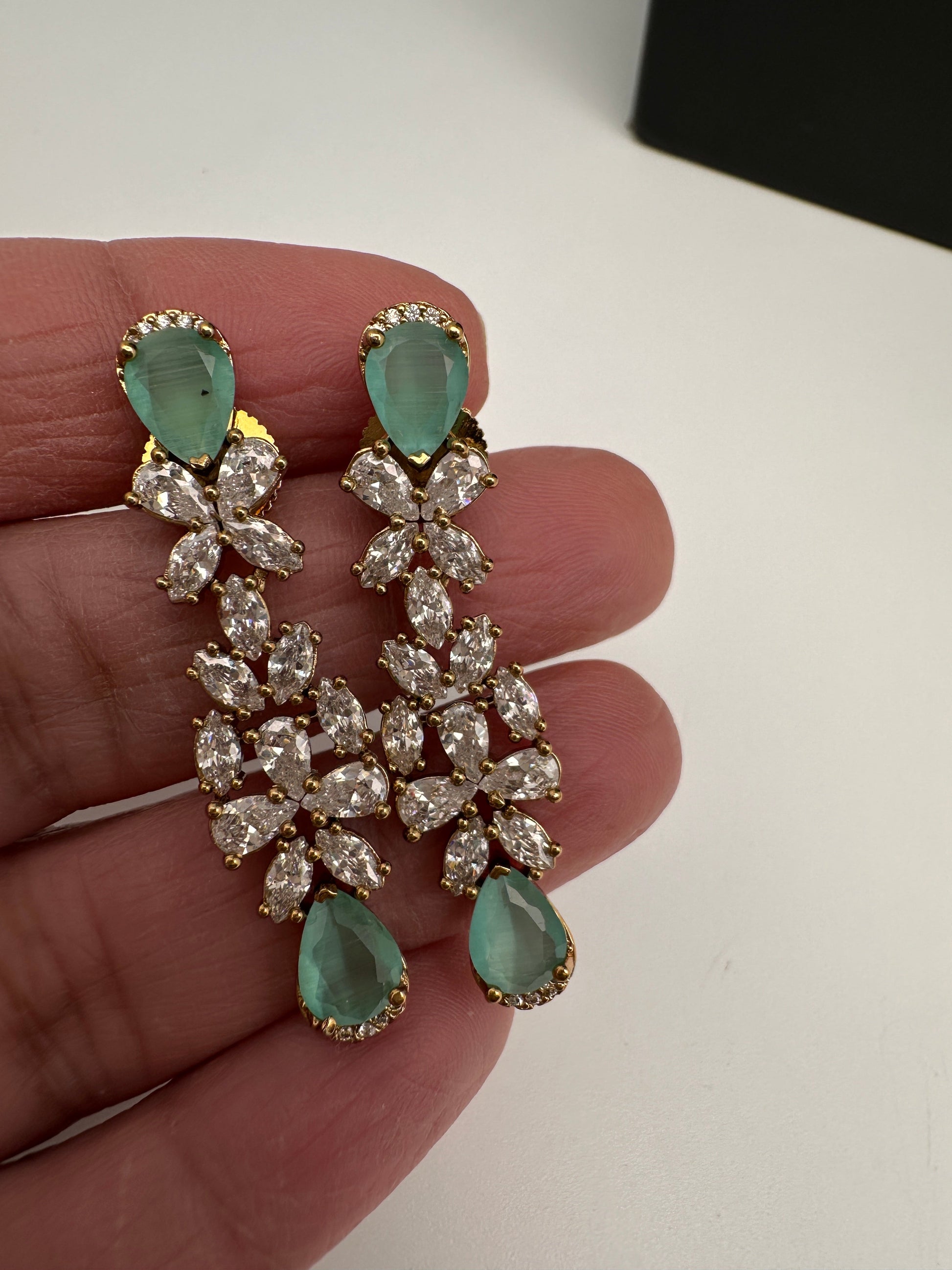 CZ Mehendi Finish Color Stone Necklace - MintGreen