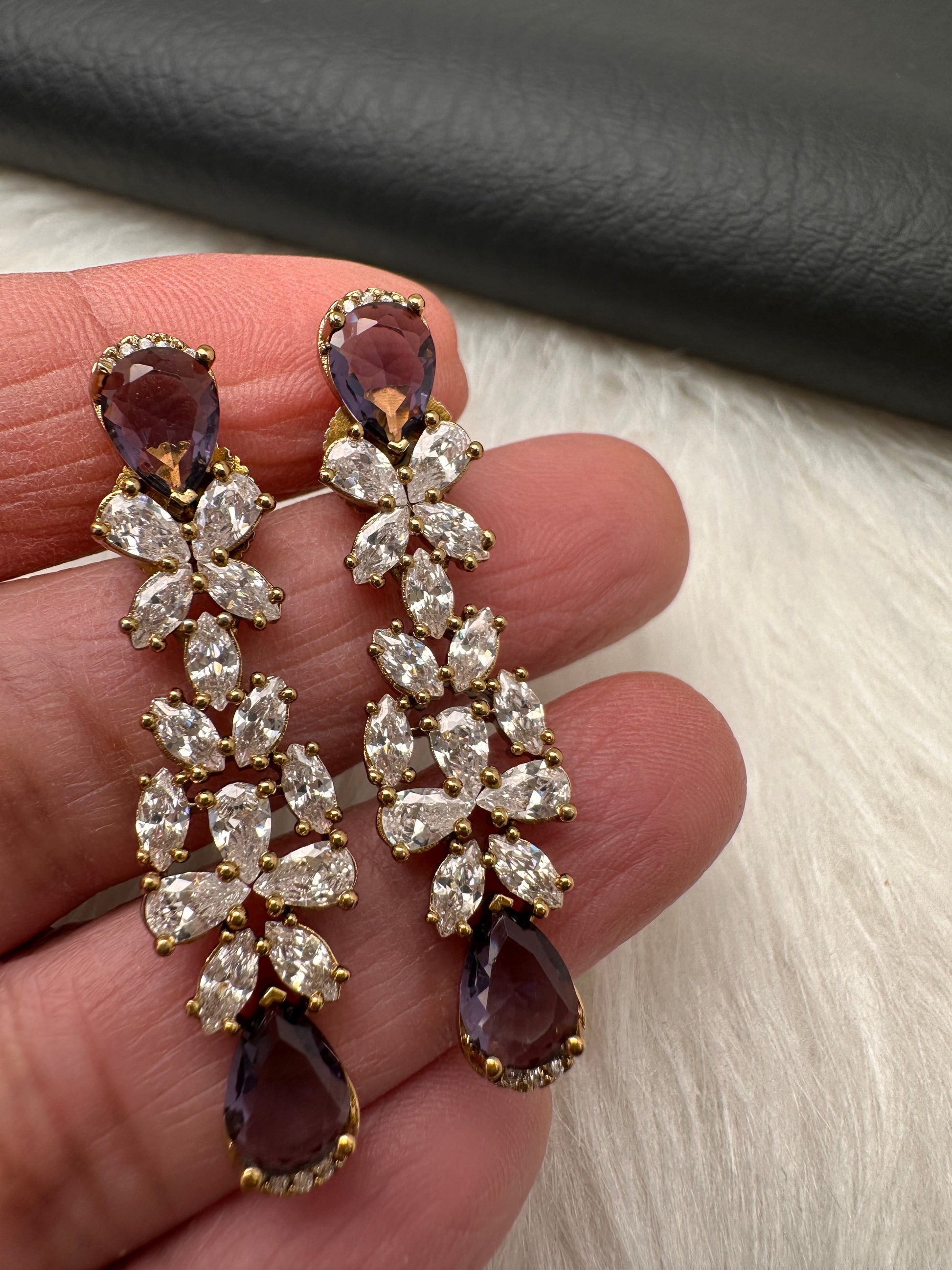 CZ Mehendi Finish Color Stone Necklace - Purple