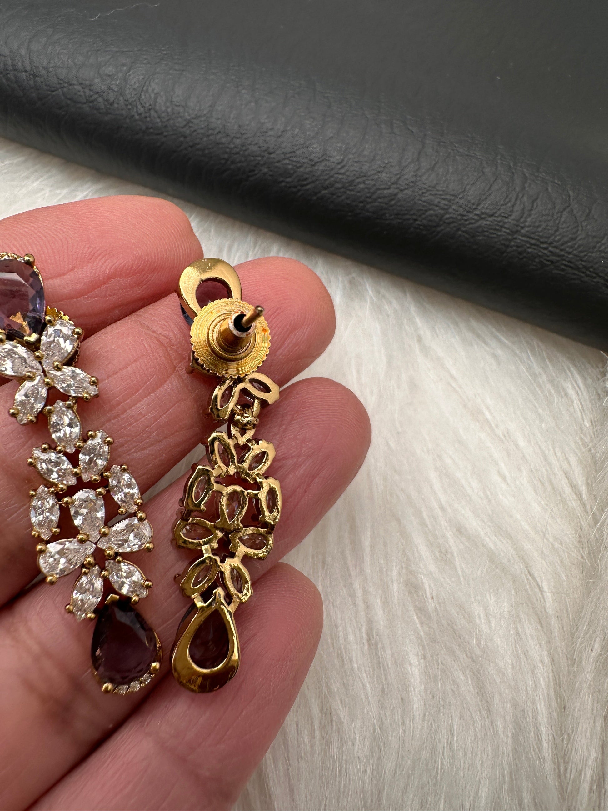 CZ Mehendi Finish Color Stone Necklace - Purple