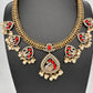 CZ Moissanite Peacock Mehendi Finish Jalebi Color Stone Necklace - Coral