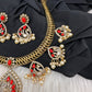 CZ Moissanite Peacock Mehendi Finish Jalebi Color Stone Necklace - Coral