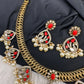 CZ Moissanite Peacock Mehendi Finish Jalebi Color Stone Necklace - Coral
