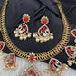 CZ Moissanite Peacock Mehendi Finish Jalebi Color Stone Necklace - Coral