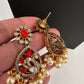 CZ Moissanite Peacock Mehendi Finish Jalebi Color Stone Necklace - Coral