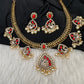 CZ Moissanite Peacock Mehendi Finish Jalebi Color Stone Necklace - Coral